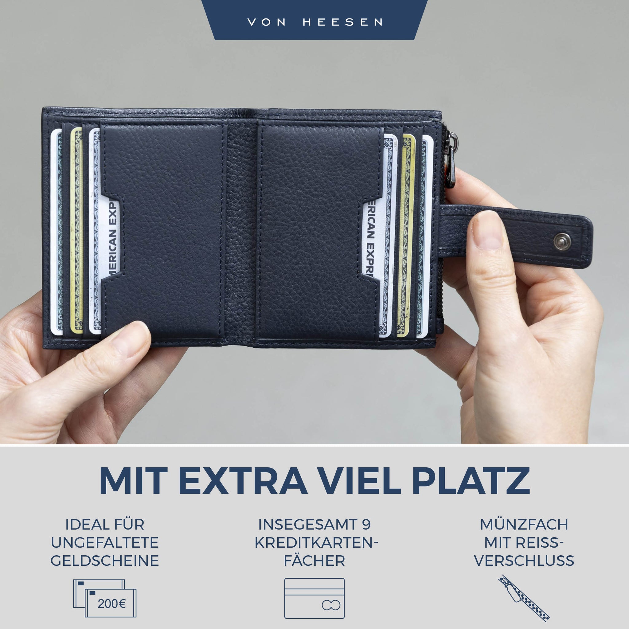 Kartenetui mit RFID-Schutz & 9 Kartenfächer (Genarbt)
