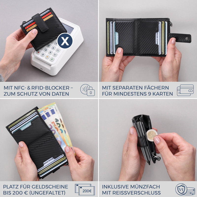 Kartenetui mit RFID-Schutz & 9 Kartenfächer (Carbon)