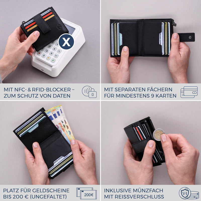 Kartenetui mit RFID-Schutz & 9 Kartenfächer (Saffiano)