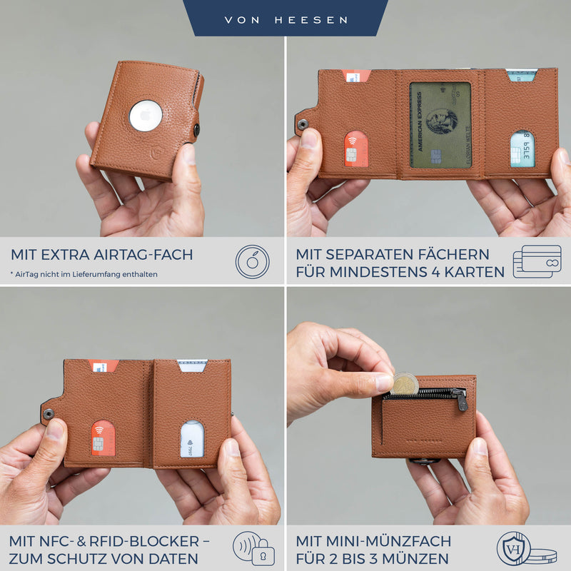 Airtag Slim Wallet mit RFID-Schutz, 5 Kartenfächer und Mini-Münzfach