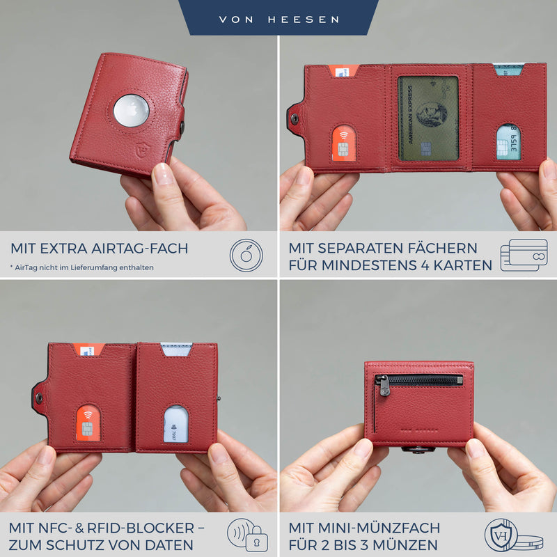 Airtag Slim Wallet mit RFID-Schutz, 5 Kartenfächer und Mini-Münzfach