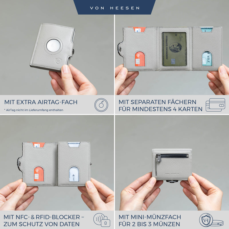 Airtag Slim Wallet mit RFID-Schutz, 5 Kartenfächer und Mini-Münzfach