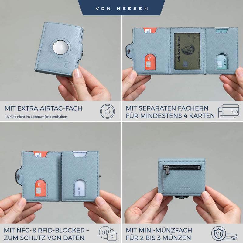 Airtag Slim Wallet mit RFID-Schutz, 5 Kartenfächer und Mini-Münzfach
