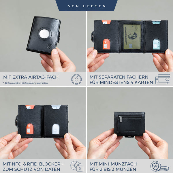 Airtag Slim Wallet mit RFID-Schutz, 5 Kartenfächer und Mini-Münzfach
