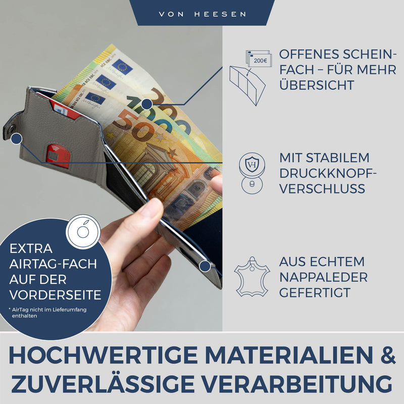 Airtag Slim Wallet mit RFID-Schutz, 5 Kartenfächer und Mini-Münzfach
