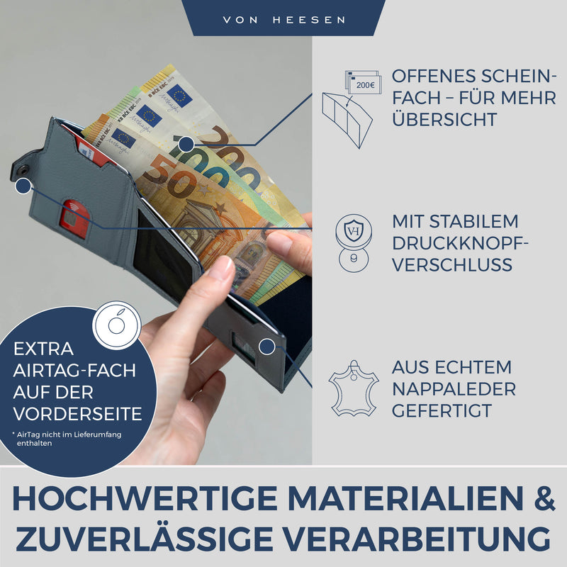 Airtag Slim Wallet mit RFID-Schutz, 5 Kartenfächer und Mini-Münzfach