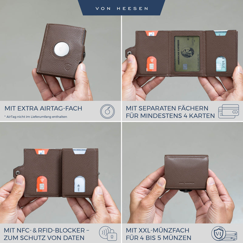 Airtag Slim Wallet mit RFID-Schutz, 5 Kartenfächer und XXL-Münzfach