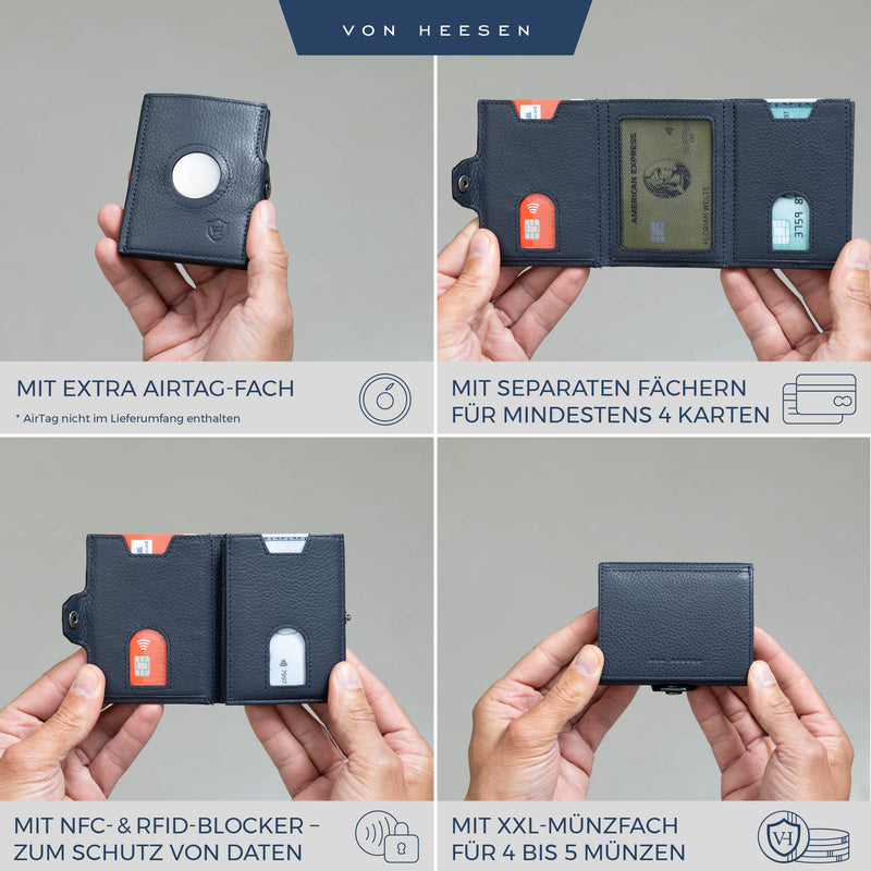 Airtag Slim Wallet mit RFID-Schutz, 5 Kartenfächer und XXL-Münzfach
