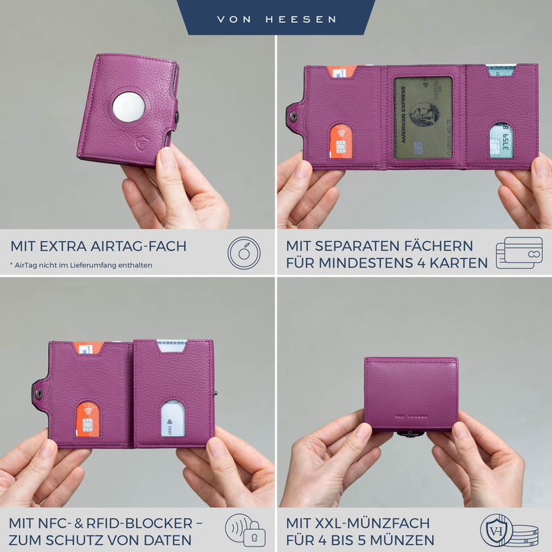 Airtag Slim Wallet mit RFID-Schutz, 5 Kartenfächer und XXL-Münzfach