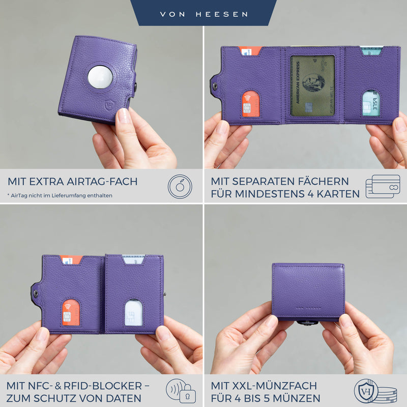 Airtag Slim Wallet mit RFID-Schutz, 5 Kartenfächer und XXL-Münzfach
