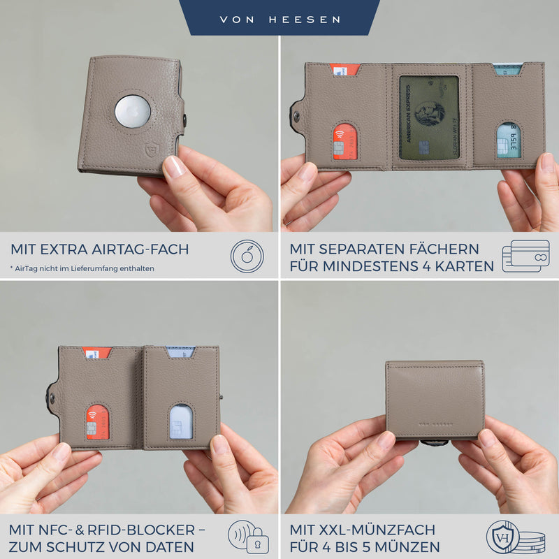 Airtag Slim Wallet mit RFID-Schutz, 5 Kartenfächer und XXL-Münzfach