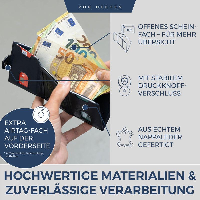 Airtag Slim Wallet mit RFID-Schutz, 5 Kartenfächer und XXL-Münzfach