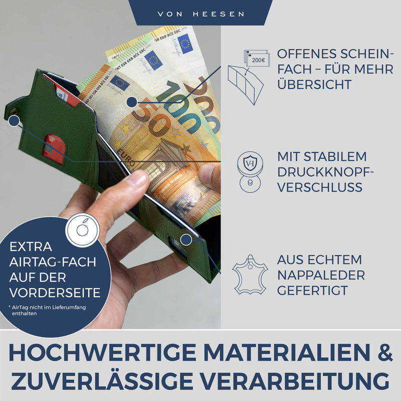 Airtag Slim Wallet mit RFID-Schutz, 5 Kartenfächer und XXL-Münzfach