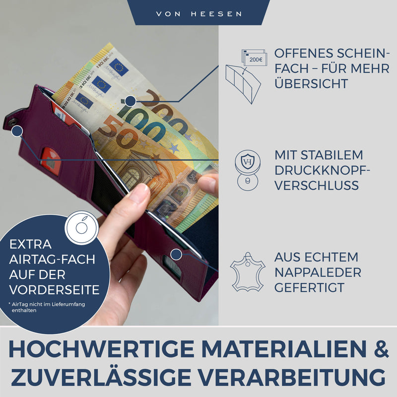 Airtag Slim Wallet mit RFID-Schutz, 5 Kartenfächer und XXL-Münzfach