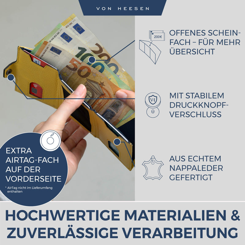 Airtag Slim Wallet mit RFID-Schutz, 5 Kartenfächer und XXL-Münzfach