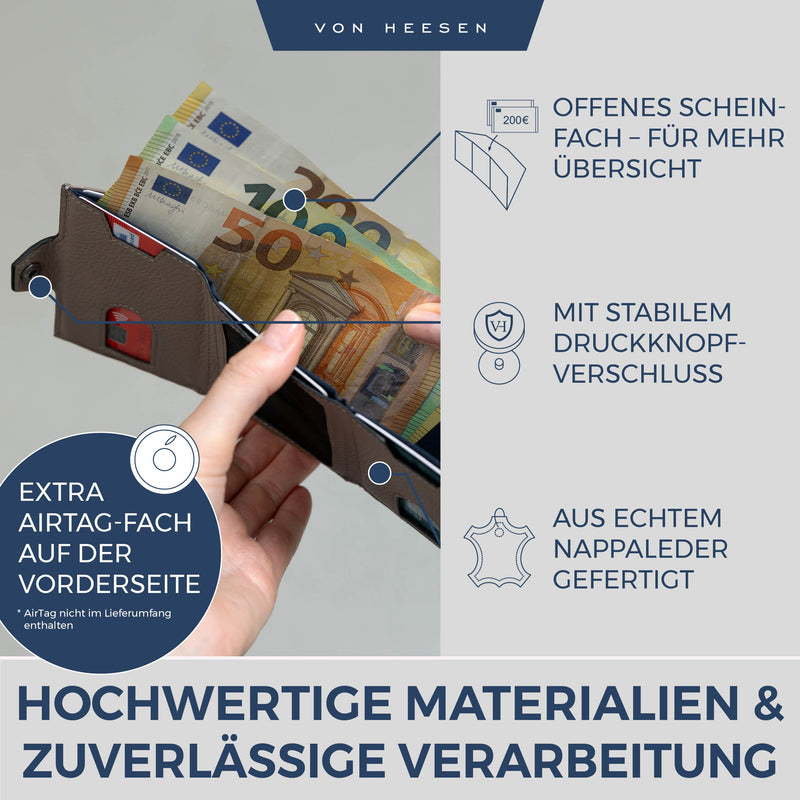 Airtag Slim Wallet mit RFID-Schutz, 5 Kartenfächer und XXL-Münzfach