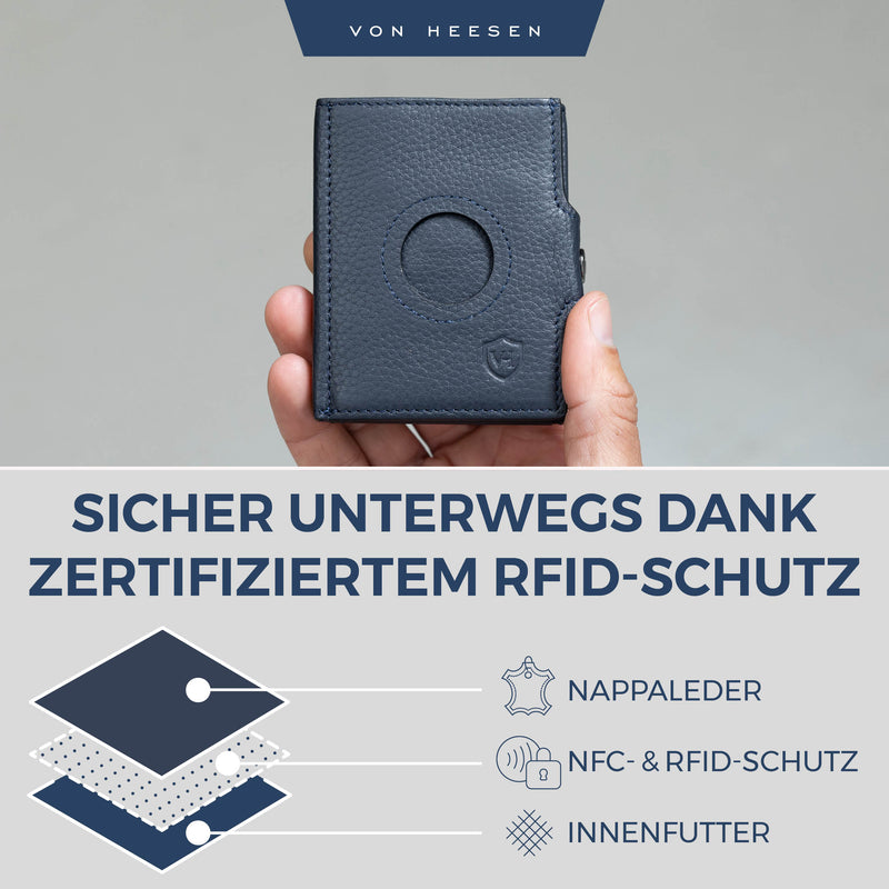 Airtag Slim Wallet mit RFID-Schutz, 5 Kartenfächer und XXL-Münzfach