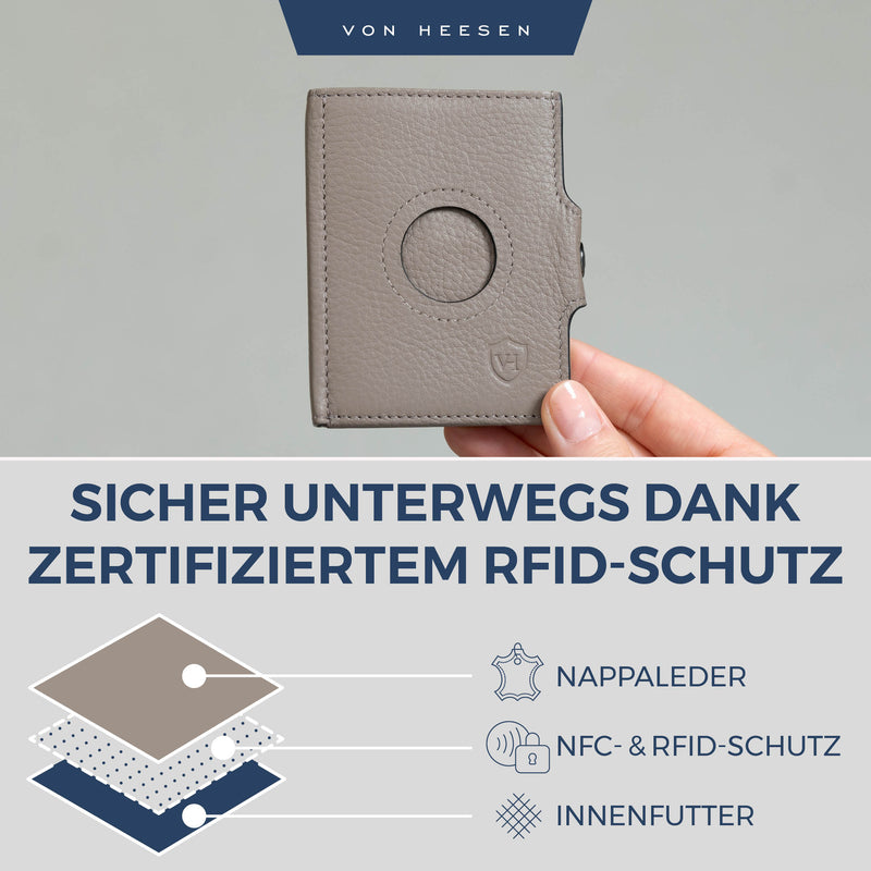 Airtag Slim Wallet mit RFID-Schutz, 5 Kartenfächer und XXL-Münzfach