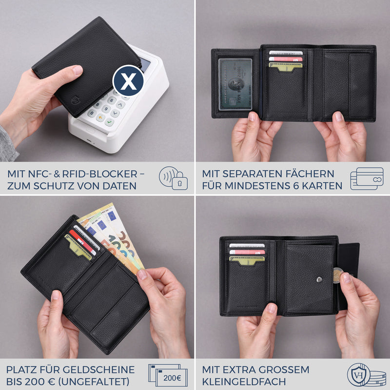 Geldbörse mit RFID-Schutz & 11 Kartenfächer (Genarbt)