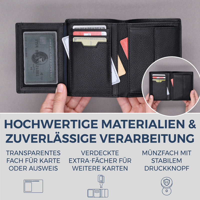 Geldbörse mit RFID-Schutz & 11 Kartenfächer (Genarbt)