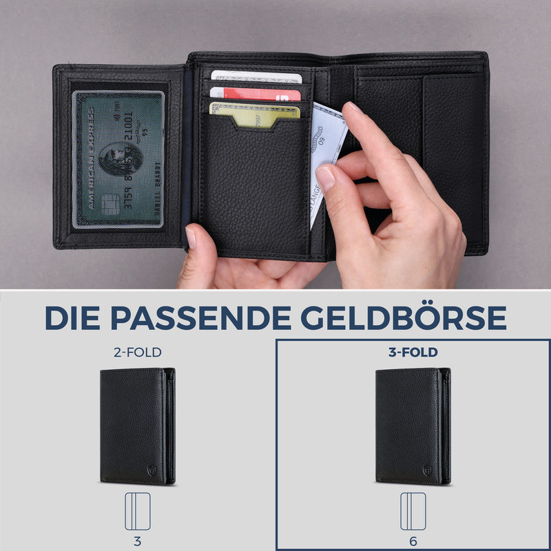 Geldbörse mit RFID-Schutz & 11 Kartenfächer (Genarbt)