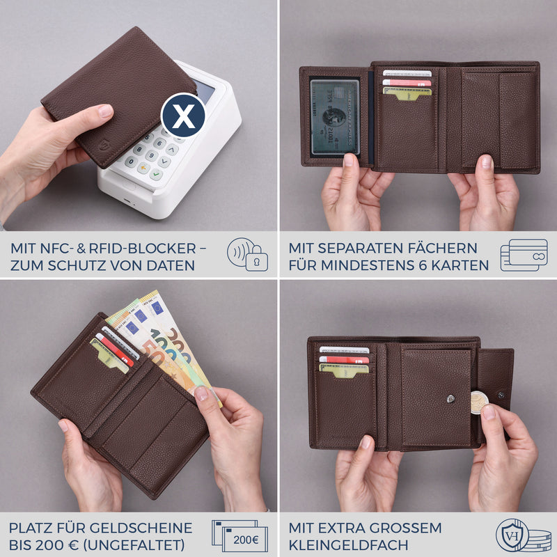 Geldbörse mit RFID-Schutz & 11 Kartenfächer (Genarbt)