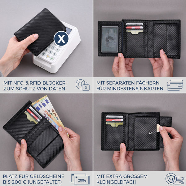 Geldbörse mit RFID-Schutz & 11 Kartenfächer (Carbon)