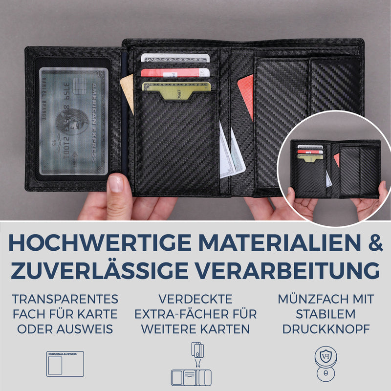 Geldbörse mit RFID-Schutz & 11 Kartenfächer (Carbon)