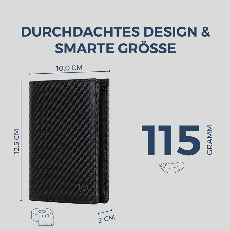 Geldbörse mit RFID-Schutz & 11 Kartenfächer (Carbon)