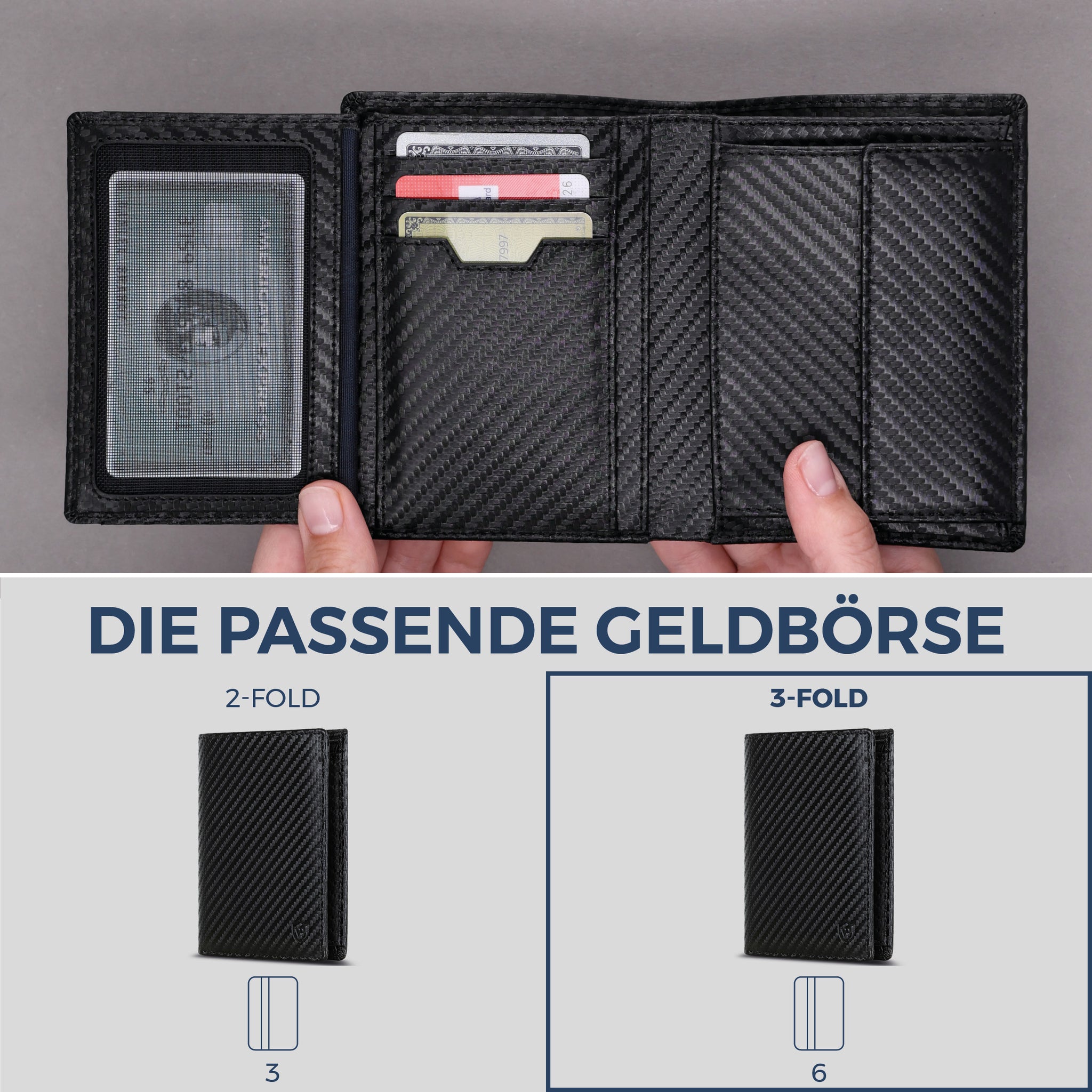 Geldbörse mit RFID-Schutz & 11 Kartenfächer (Carbon)