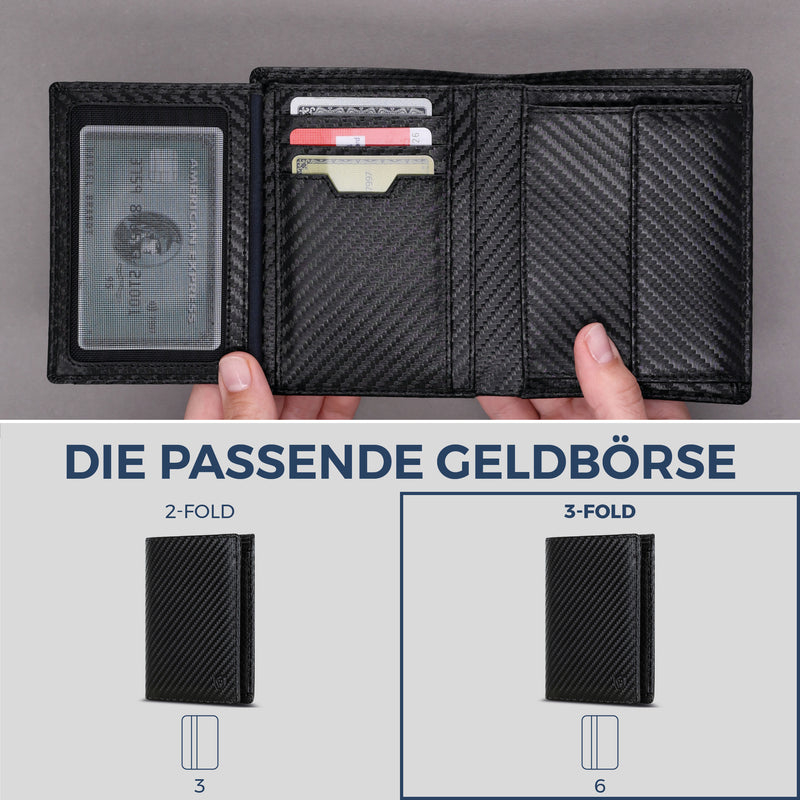 Geldbörse mit RFID-Schutz & 11 Kartenfächer (Carbon)
