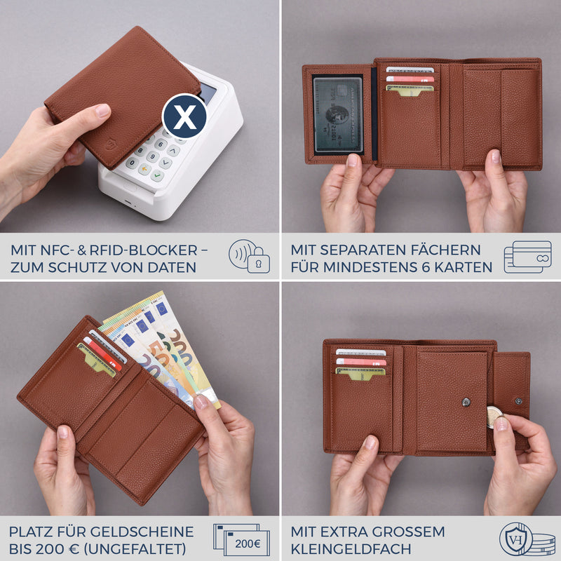 Geldbörse mit RFID-Schutz & 11 Kartenfächer (Genarbt)