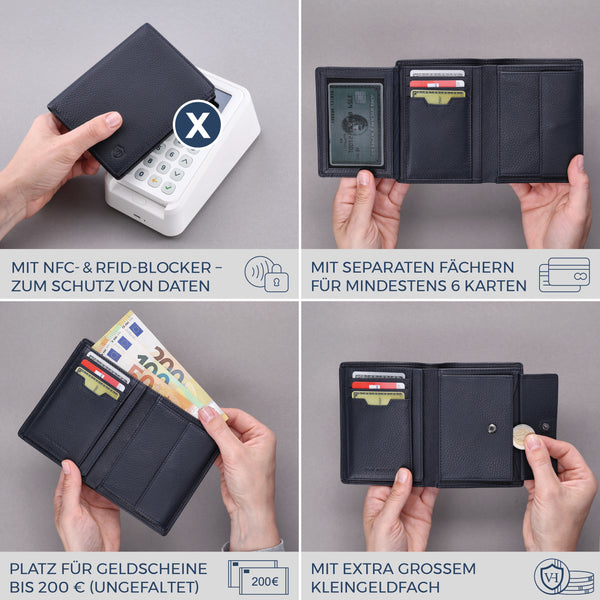 Geldbörse mit RFID-Schutz & 11 Kartenfächer (Genarbt)