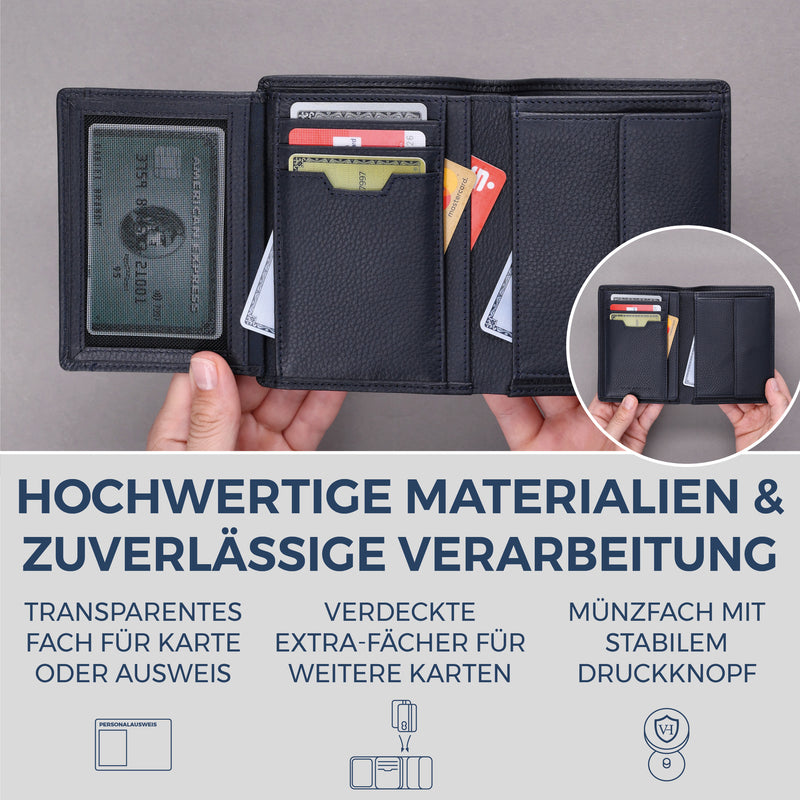Geldbörse mit RFID-Schutz & 11 Kartenfächer (Genarbt)