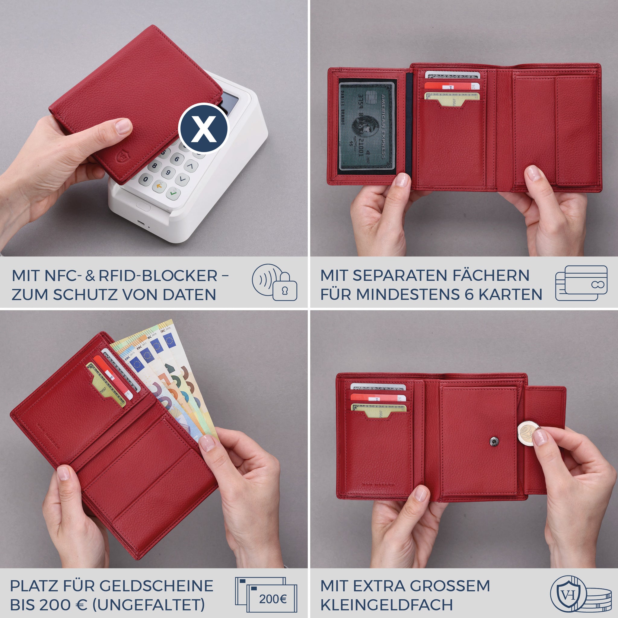 Geldbörse mit RFID-Schutz & 11 Kartenfächer (Genarbt)