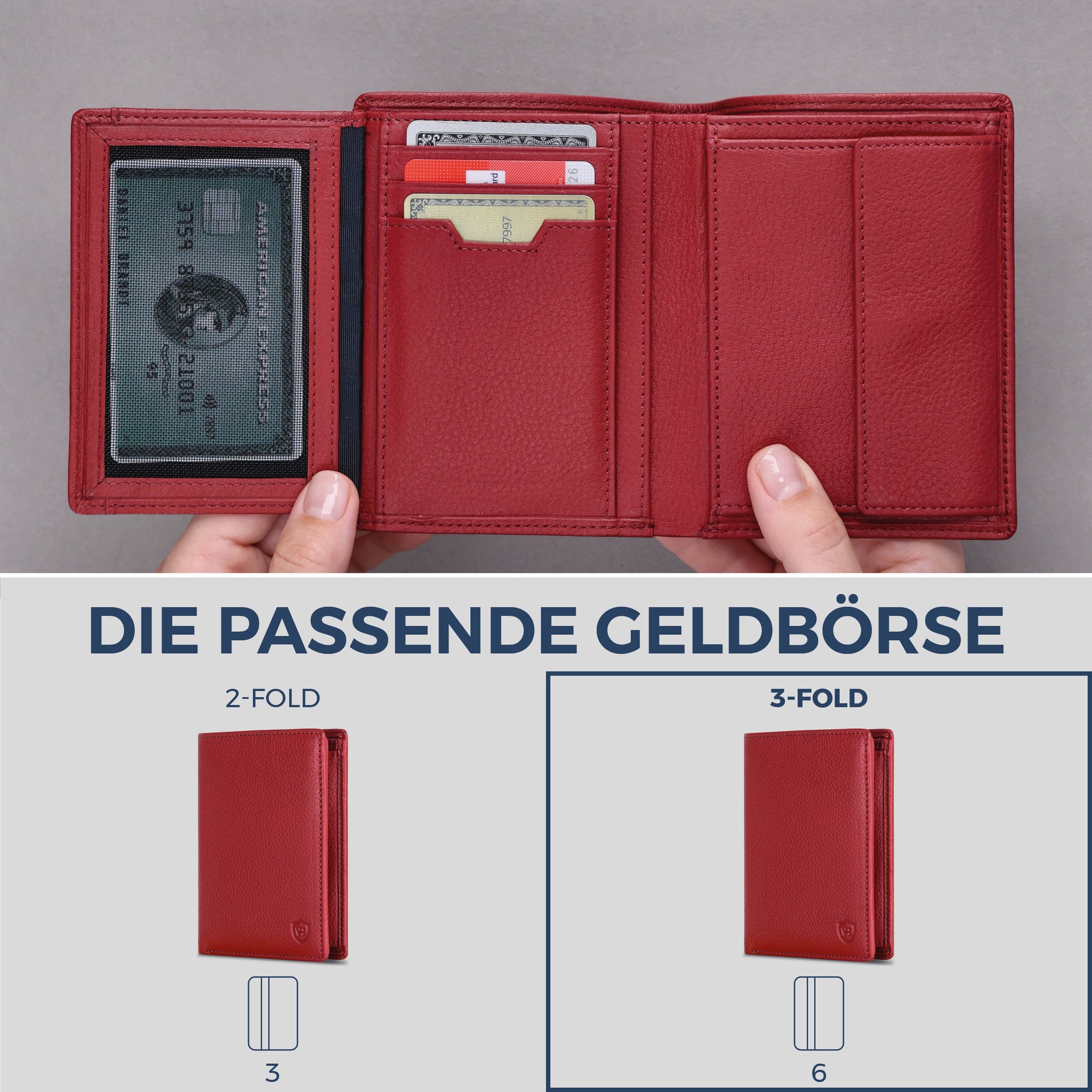 Geldbörse mit RFID-Schutz & 11 Kartenfächer (Genarbt)