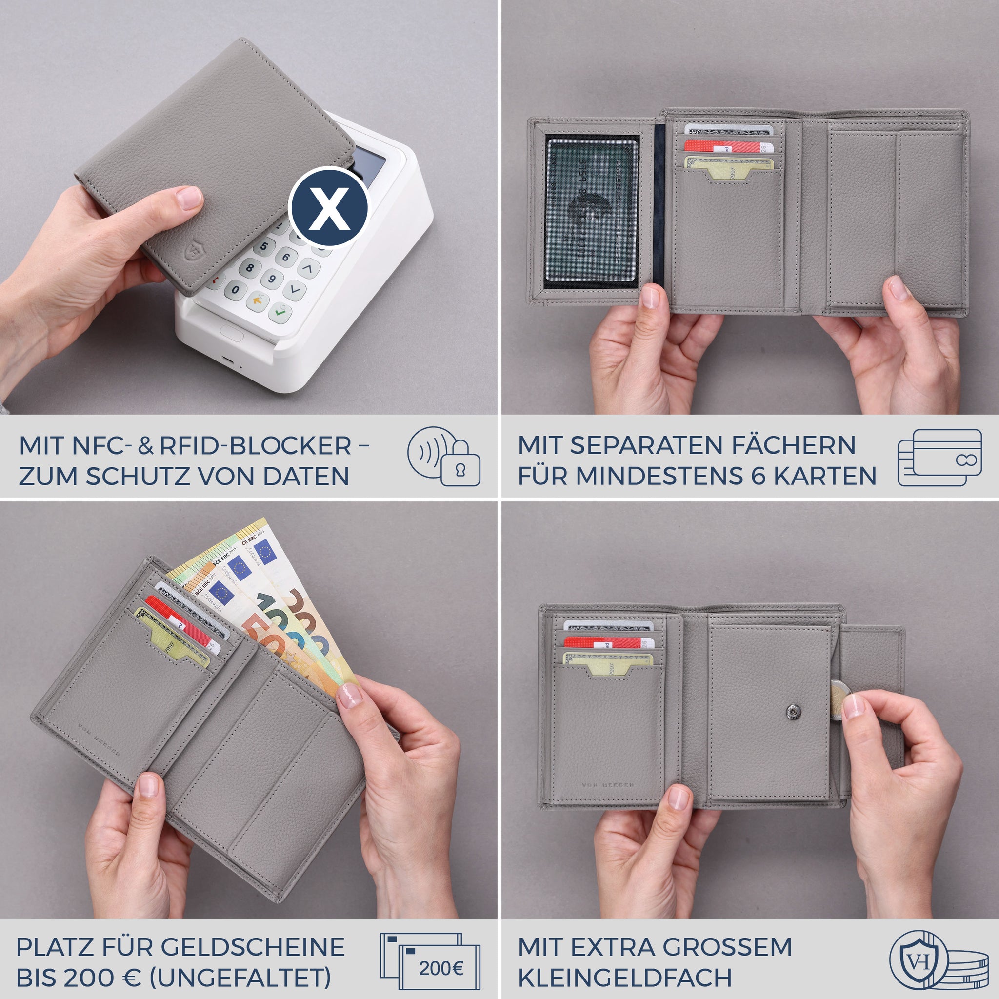 Geldbörse mit RFID-Schutz & 11 Kartenfächer (Genarbt)