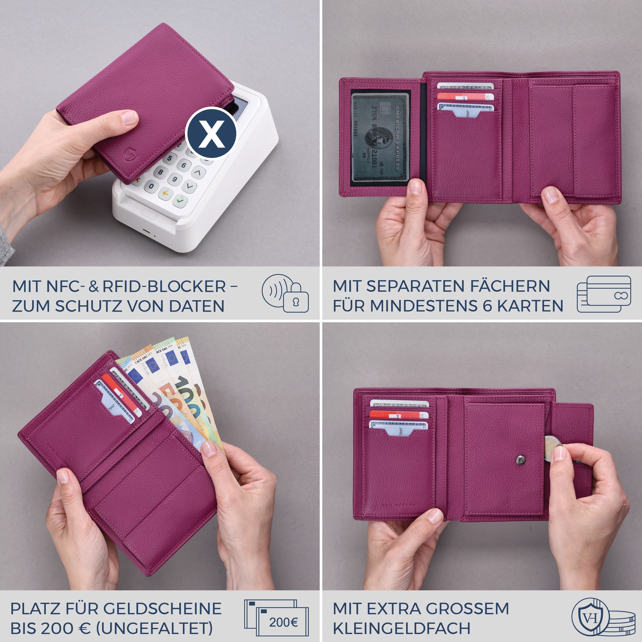Geldbörse mit RFID-Schutz & 11 Kartenfächer (Genarbt)