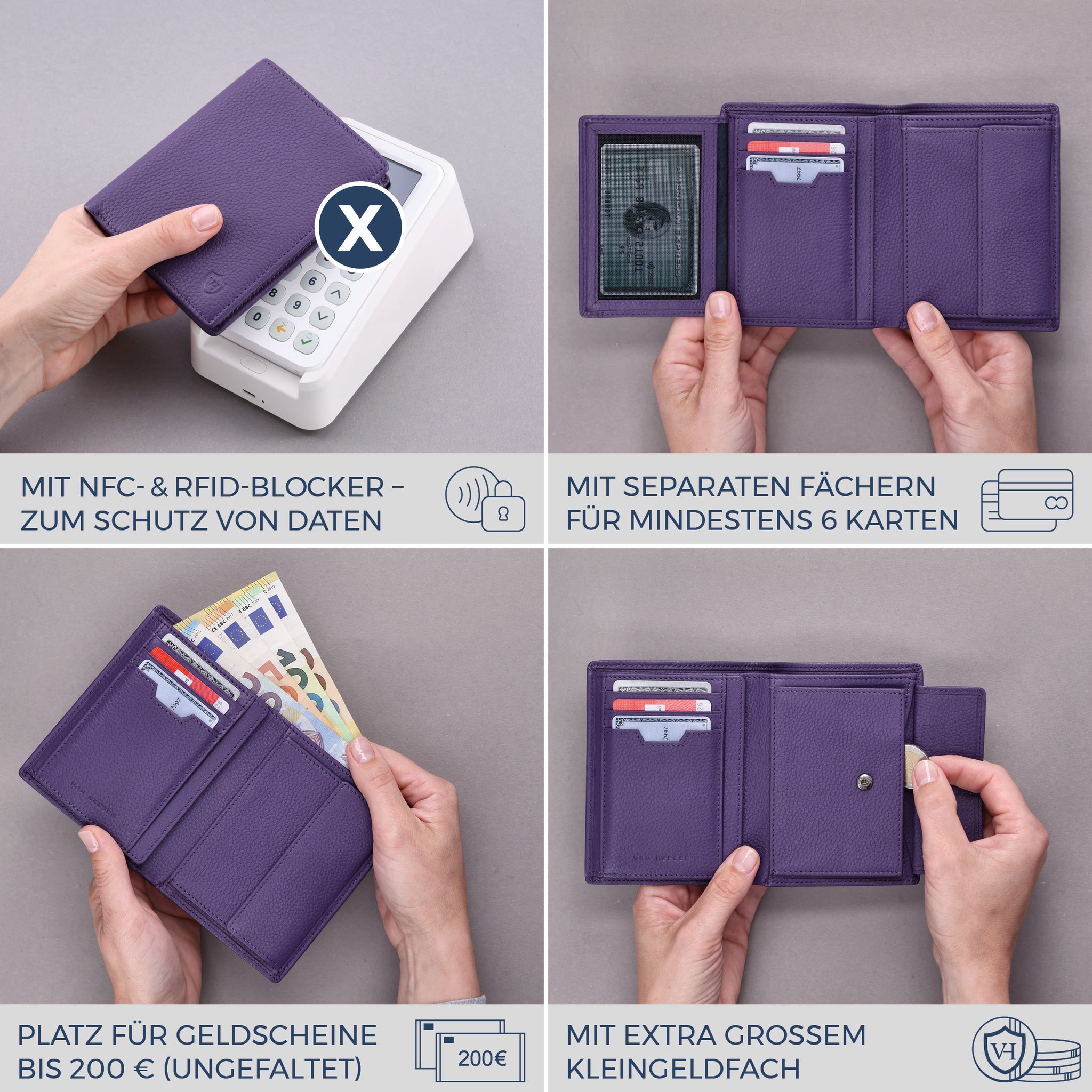 Geldbörse mit RFID-Schutz & 11 Kartenfächer (Genarbt)