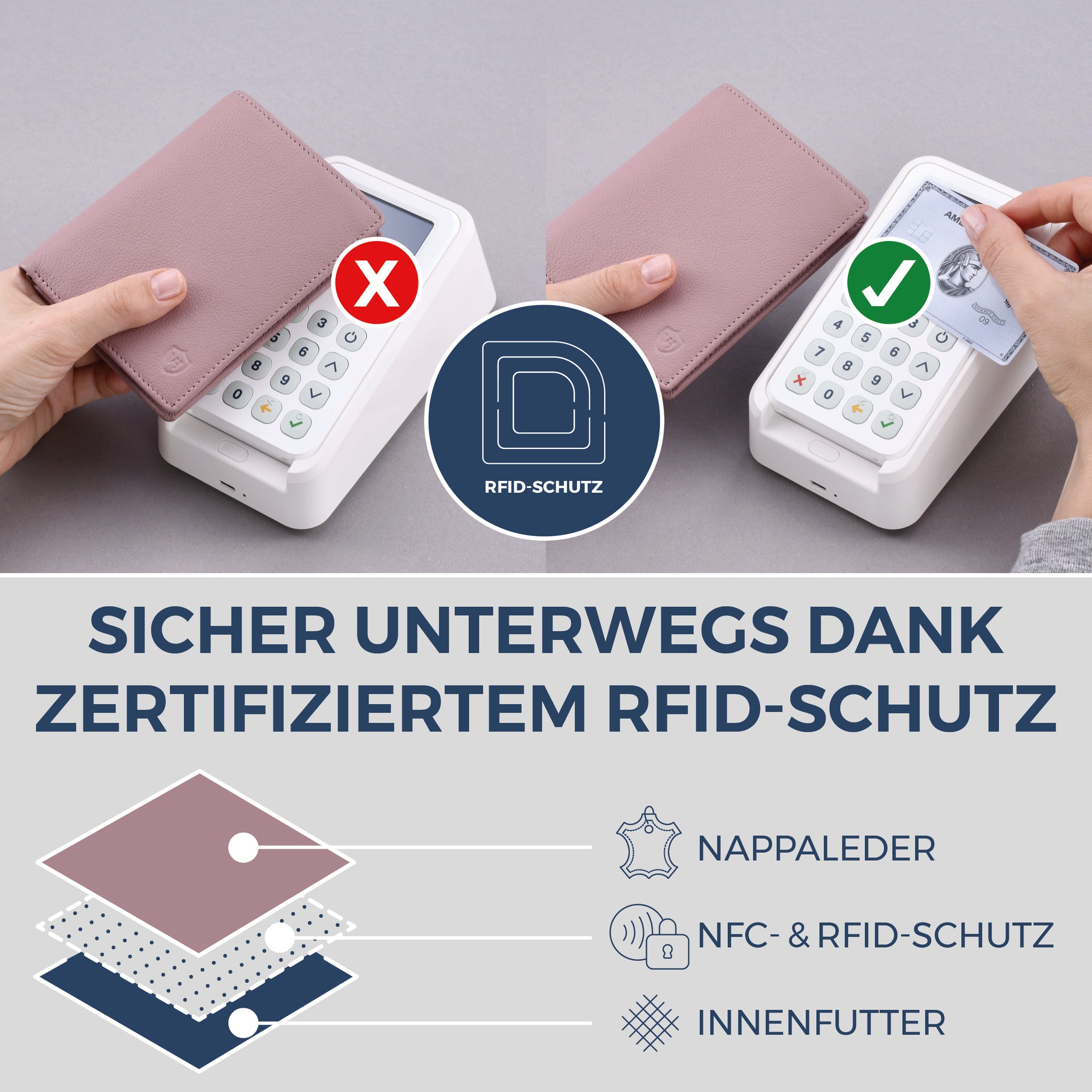 Geldbörse mit RFID-Schutz & 11 Kartenfächer (Genarbt)