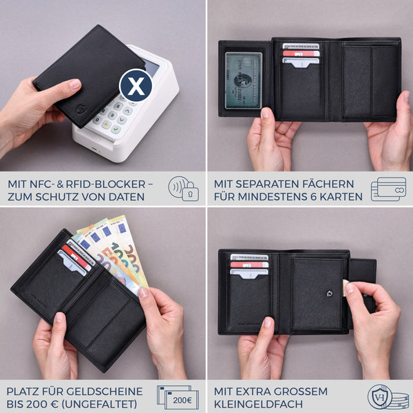Geldbörse mit RFID-Schutz & 11 Kartenfächer (Saffiano)