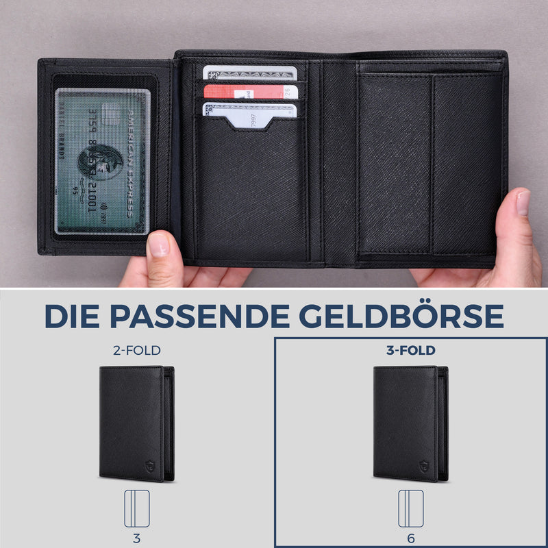 Geldbörse mit RFID-Schutz & 11 Kartenfächer (Saffiano)