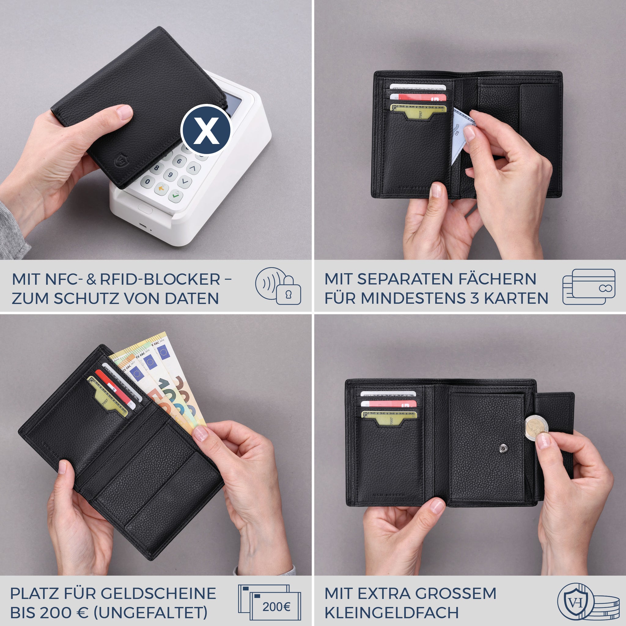 Geldbörse mit RFID-Schutz & 8 Kartenfächer (Genarbt)