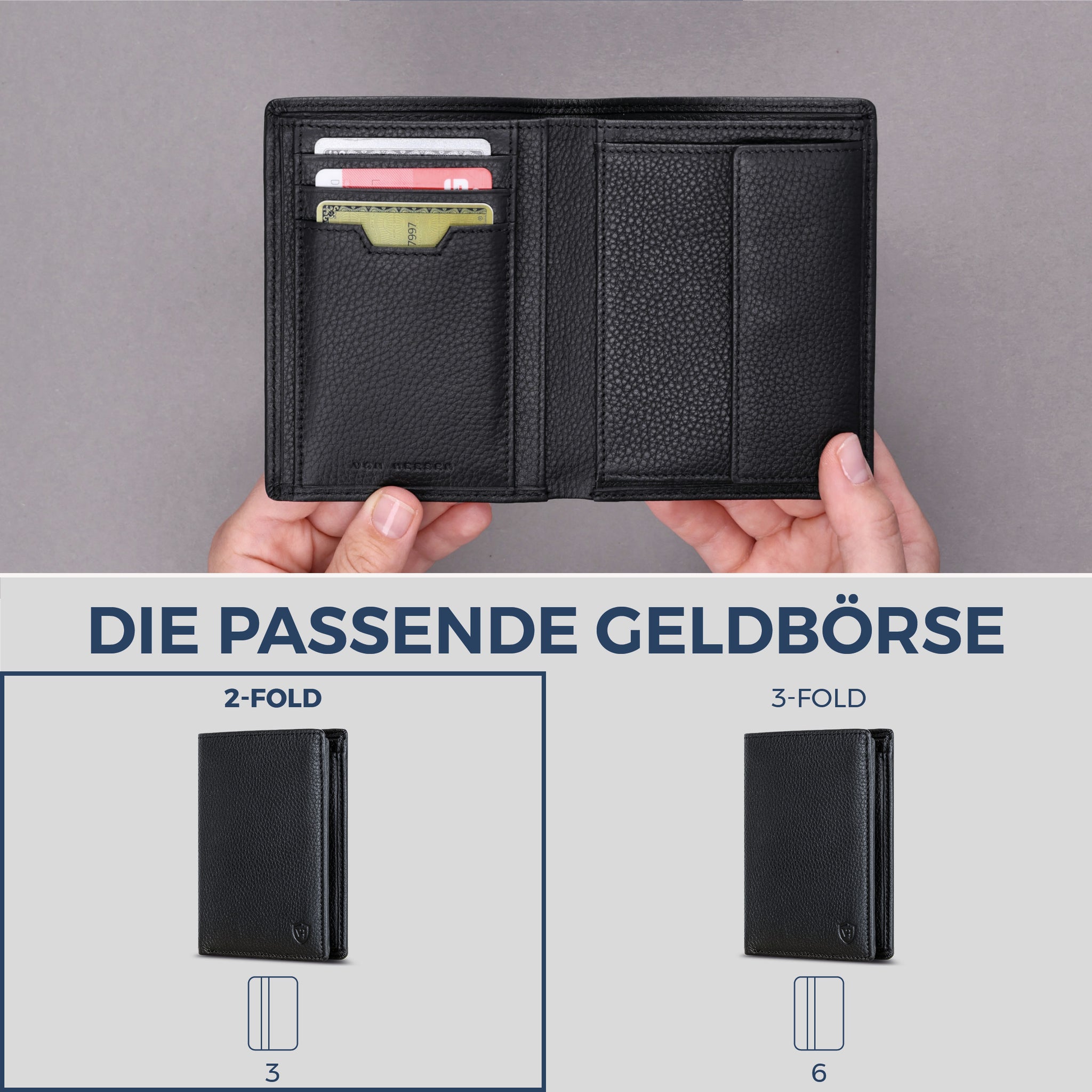 Geldbörse mit RFID-Schutz & 8 Kartenfächer (Genarbt)