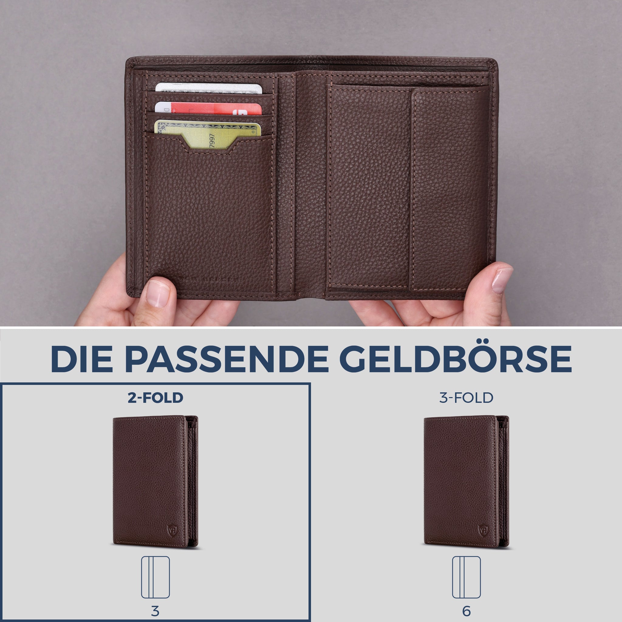 Geldbörse mit RFID-Schutz & 8 Kartenfächer (Genarbt)