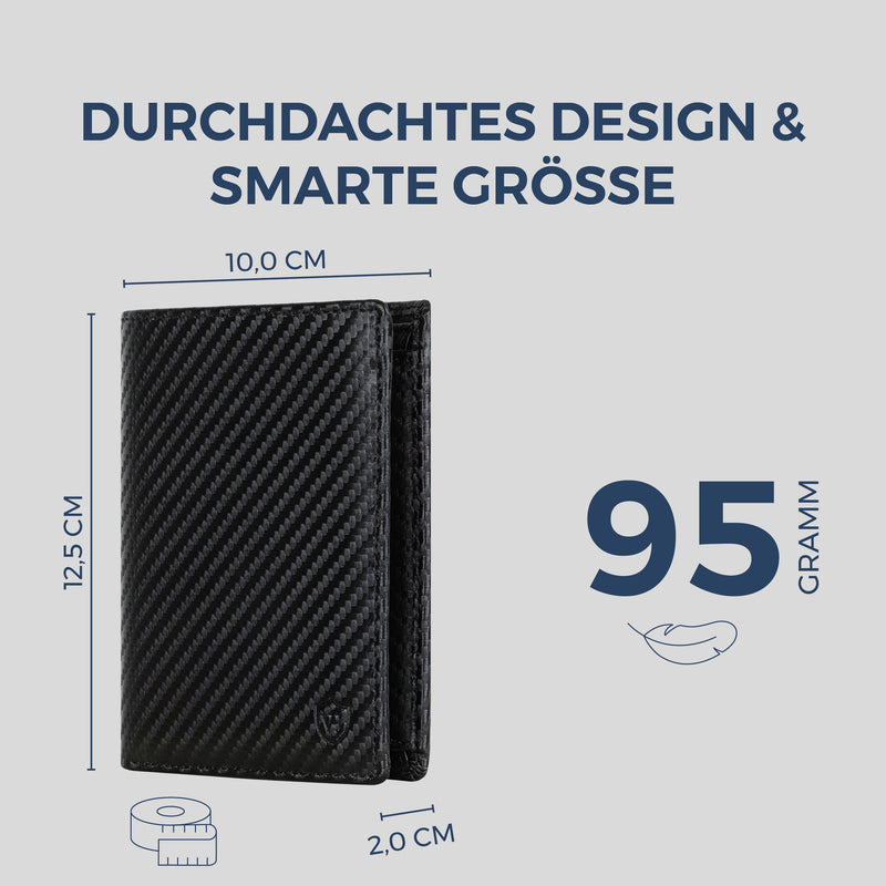 Geldbörse mit RFID-Schutz & 8 Kartenfächer (Carbon)