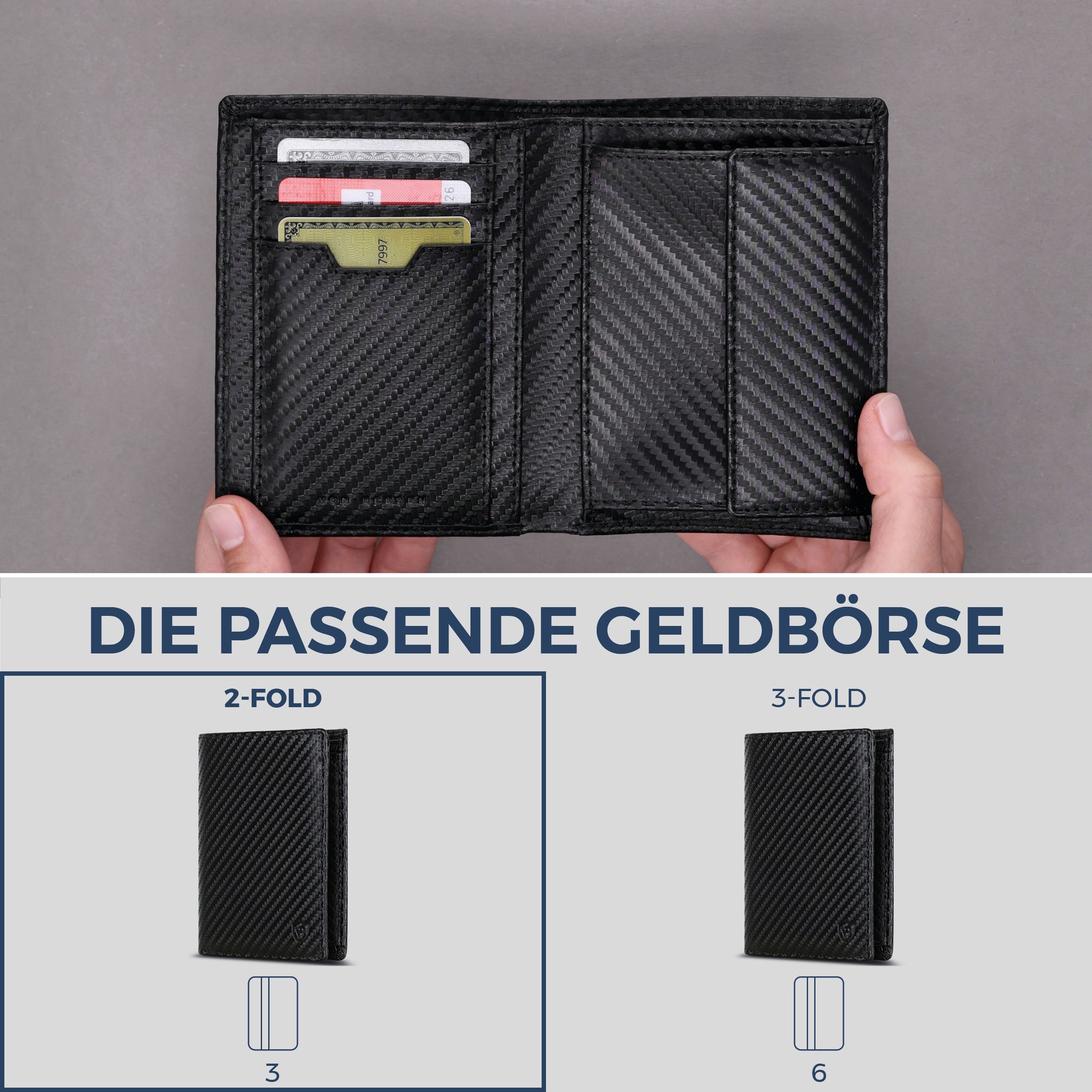Geldbörse mit RFID-Schutz & 8 Kartenfächer (Carbon)