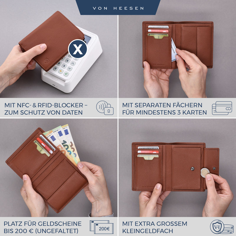 Geldbörse mit RFID-Schutz & 8 Kartenfächer (Genarbt)