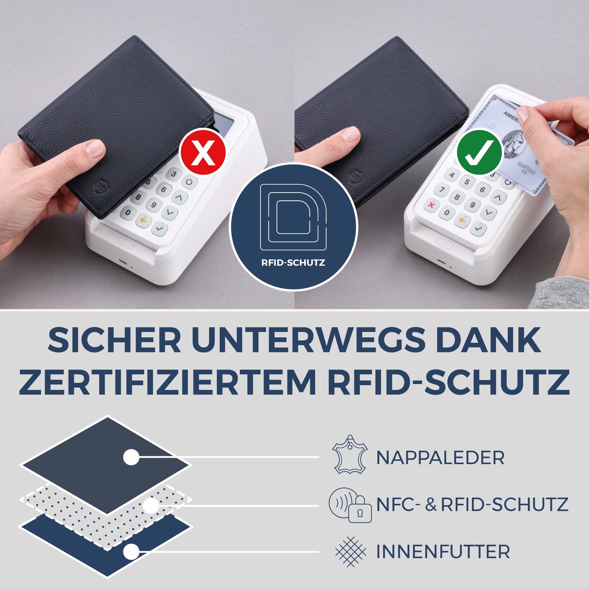 Geldbörse mit RFID-Schutz & 8 Kartenfächer (Genarbt)