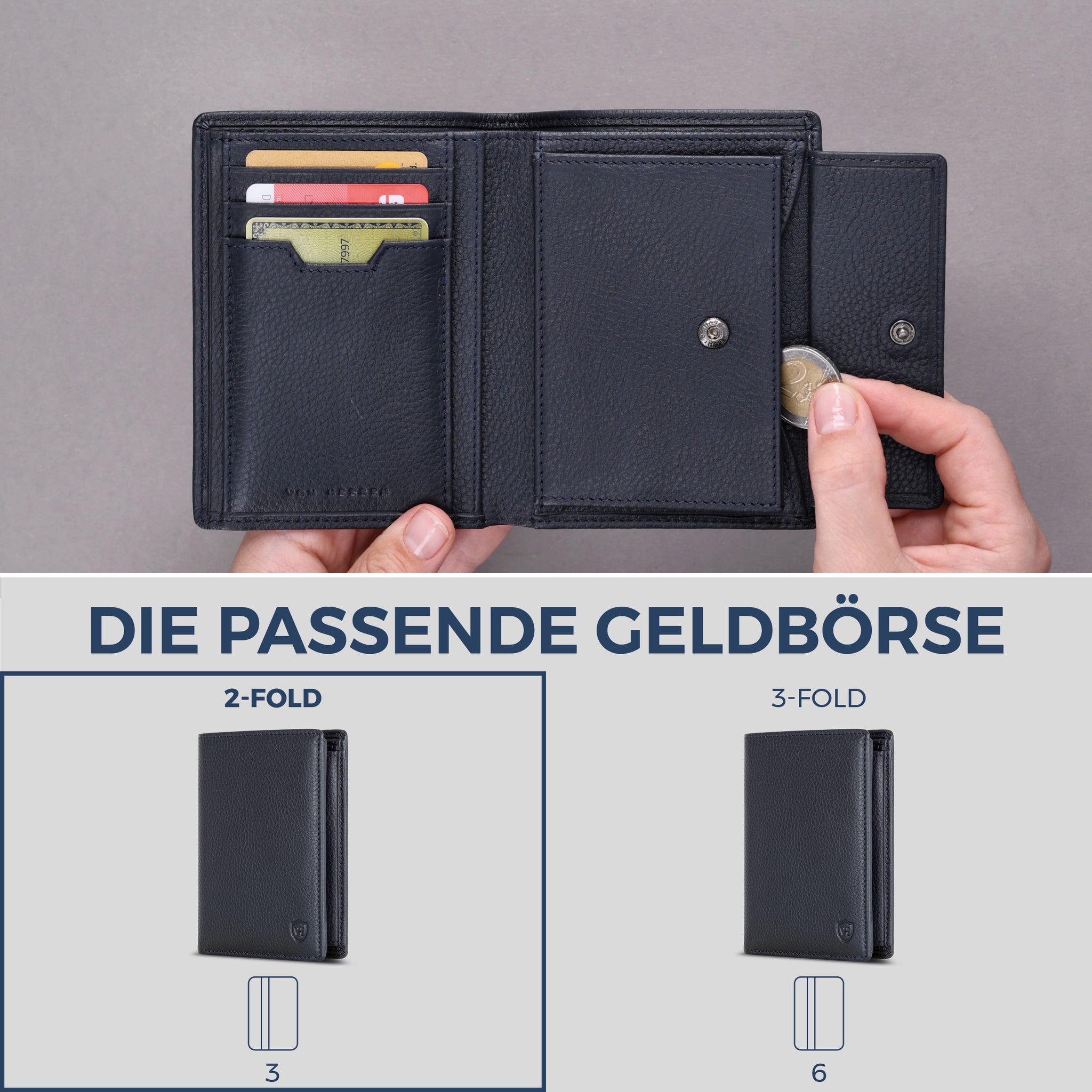 Geldbörse mit RFID-Schutz & 8 Kartenfächer (Genarbt)